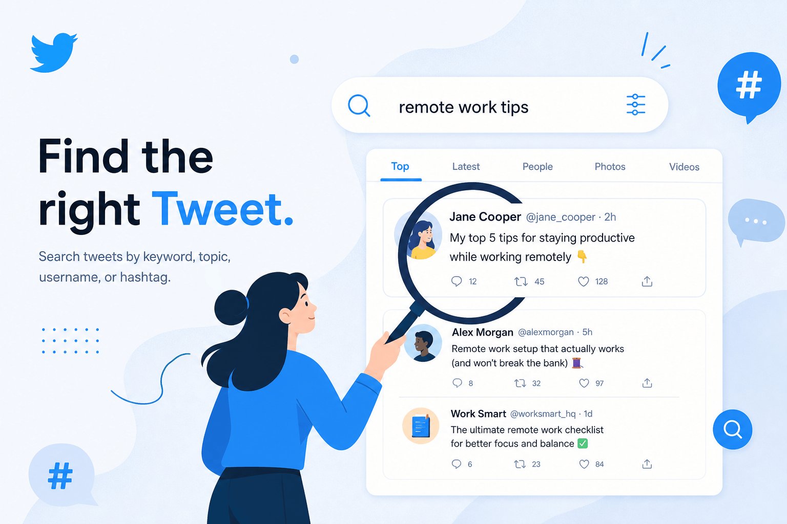 Illustration of searching tweets by hashtag and exporting results